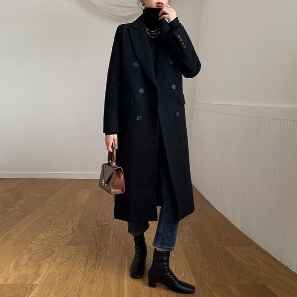 

women's wool & blends gming] woolen suit with cotton and jacket autumn winter black loose thin overcoat n203h