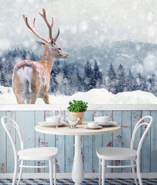 

[self-adhesive] 3d deer in the snow 607 wall paper mural wall print decal murals1