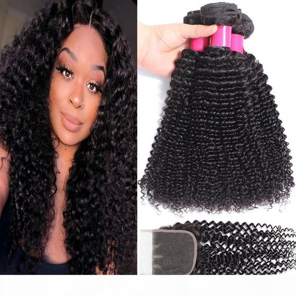 

9a brazilian virgin hair bundles with closures 4x4 lace closure deep wave kinkycurly loose water yaki straight loose deep body straight hair, Black