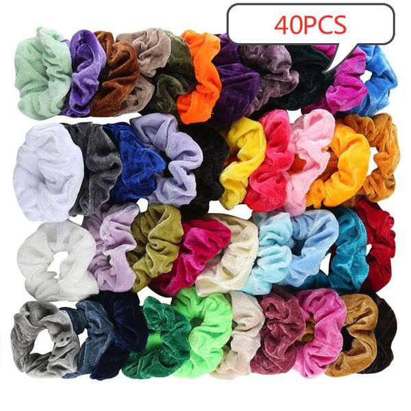 

hair accessories 40 pcs vintage scrunchies velvet scrunchie pack women elastic bands girl headwear solid rubber ties 10.2
