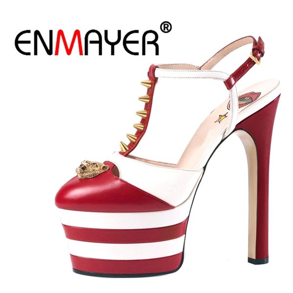 

enmayer gothic woman high heels sandals summer high fashion shoes women open toe buckle strap platform shoes buckle strap cr32 y200405, Black