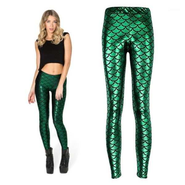 

yoga outfits 1pc chic leggings fish scale for woman (s, green)1, White;red