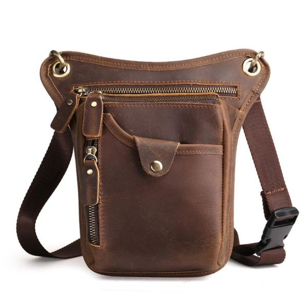 

men vintage crazy horse genuine leather drop leg fanny waist pack belt hip bum travel messenger cross body shoulder bag
