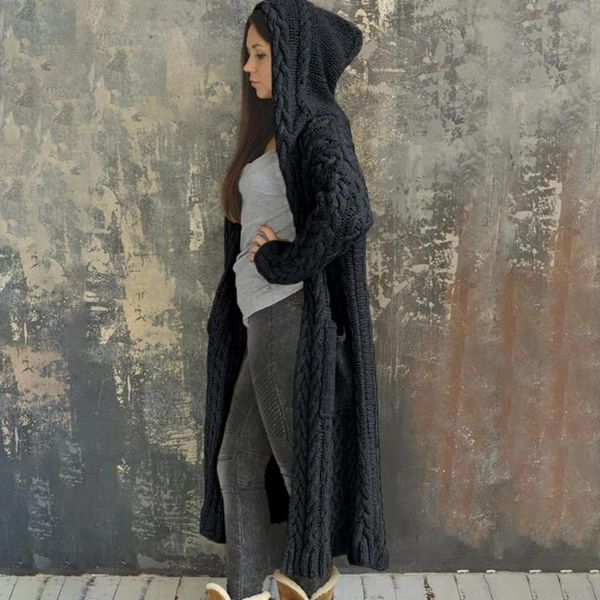 

women's knits & tees casual knitted long outerwear with hood thick cardigan sweater women a66, White