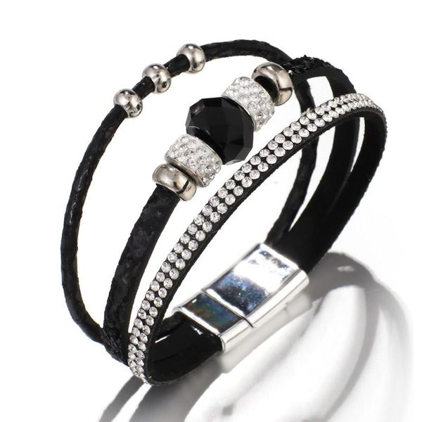 

flashbuy простые браслеты для женщин многоцветные горный хрусталь блестки бусины обертываются кожаные браслеты костюма ювелирные украшения п, Golden;silver