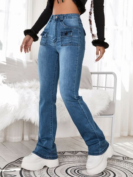

zipper fly flap pocket jeans d3d9#, Blue