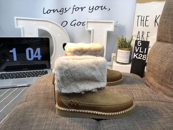 

2020 new dakota tulle bow dakota ladies sheep sheep fur classic snow boots leather cow water repellent coating flip fur upper warm shoes, Black