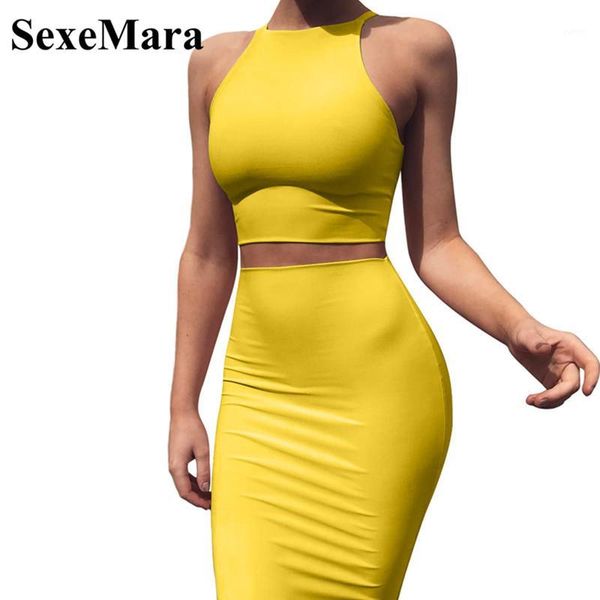 

sexemara crop and skirt two pieces dress set yellow club summer outfit clothes for women matching sets d53-az171, Gray