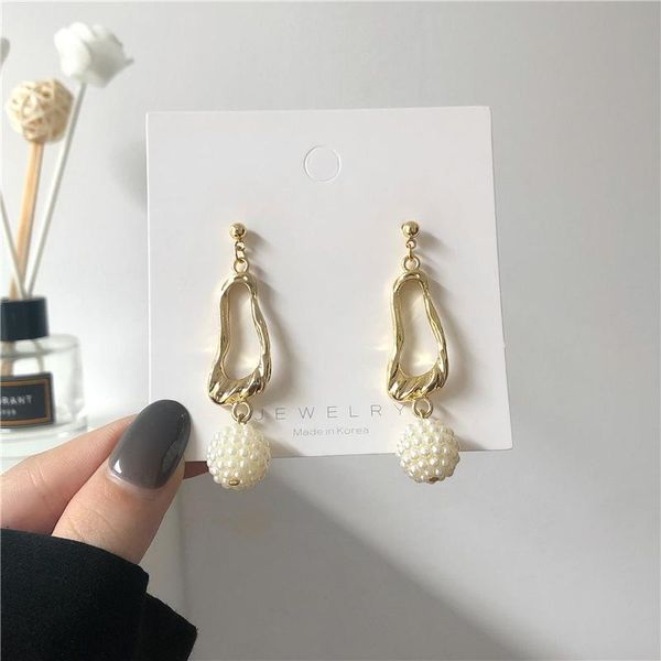 

geometric stud earring women beads earrings for woman simple pendant jewelry lady fashion elegant gold color kpop metal brincos, Golden;silver