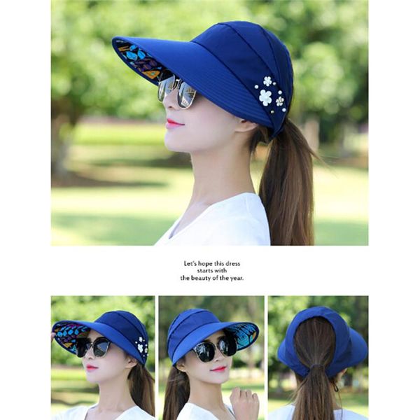 

1pc outdoor uv protect sun hat foldable large brim visor cap beach sun hat, Blue;gray