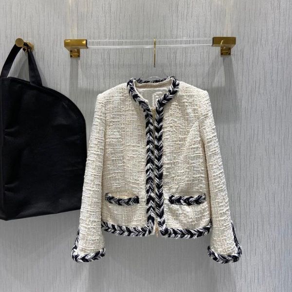 

women's suits & blazers luxury paris design 2021 fall winter collection thick wool tweed 100% silk lined elegant blazer, White;black