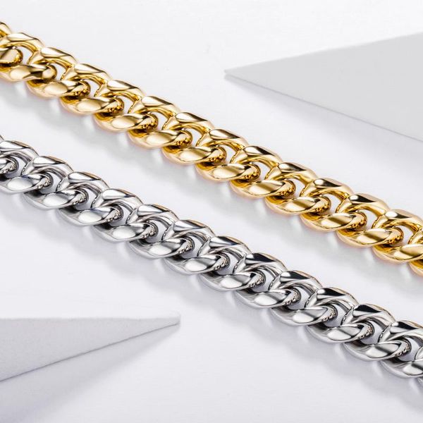 

chokers punk hip hop style cuban choker stainless steel necklace bracelet women curb link chain party jewelry femme bijoux 2021, Golden;silver