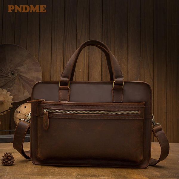 

briefcases fashion retro handmade men women's casual business laphandbags genuine leather messenger bags