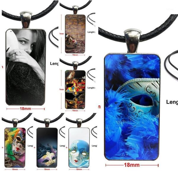 

fashion masquerade prom mask fashion glass cabochon pendant rectangle necklace choker necklace jewelry for men women gift1, Silver