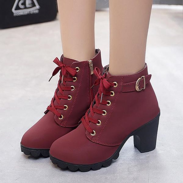 

fashion pu buckle high heels 2021 woman martin boots non-slip wear-resistant women shoes side zipper ankle boots zapatos mujer, Black