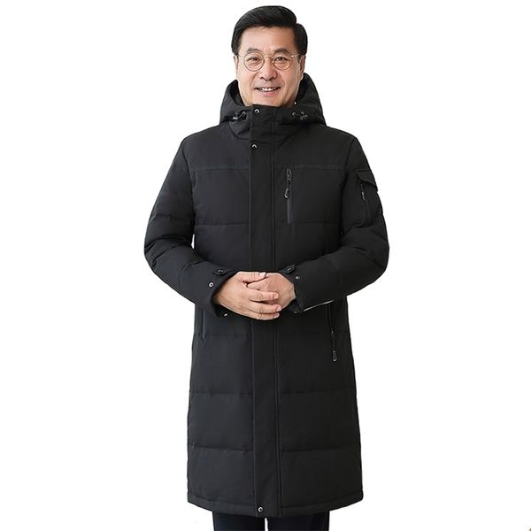 

-30 degree middle-aged men winter down coat for father plus size 4xl long white duck down jacket men hooded loose down parka men 201217, Black