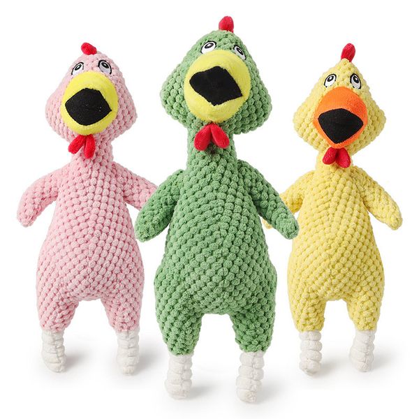 Brinquedos de frango gritando brinquedos interativos espremer squeaky som pelúcia molar mastigar brinquedo animais de estimação acessórios amarelo verde rosa jk2012xb