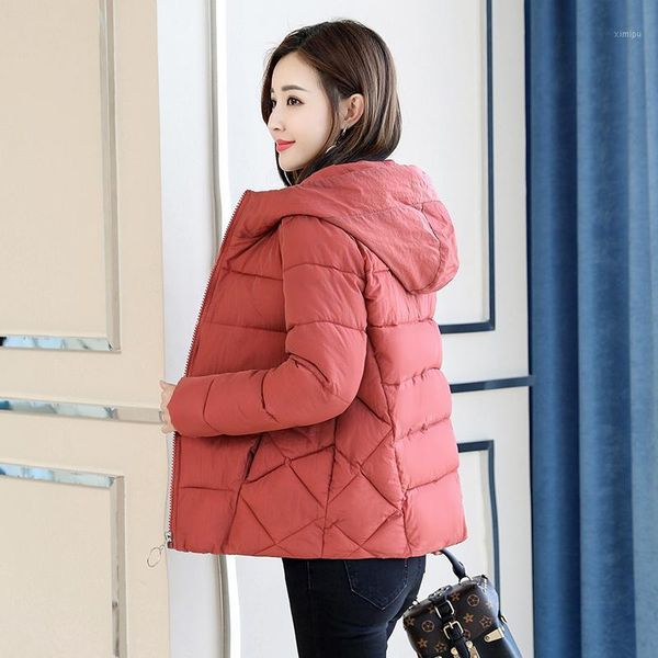 

office ladies short parkas female winter solid loose jacket women plus size hooded stand collar cotton padded thick women's coat1, Black