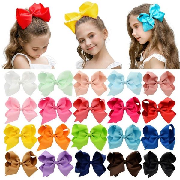 

20pcs/lot 6 inch large kids baby girl grosgrain ribbon bow clips diy headdress hairpins children hair accessories 588 lj201226, Slivery;white