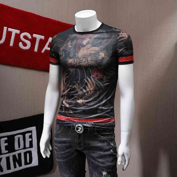 

t-shirts men's chinese style short-sleeved men's t-shirt round neck printing social people summer fashion half sleeve nightclub co, White;black