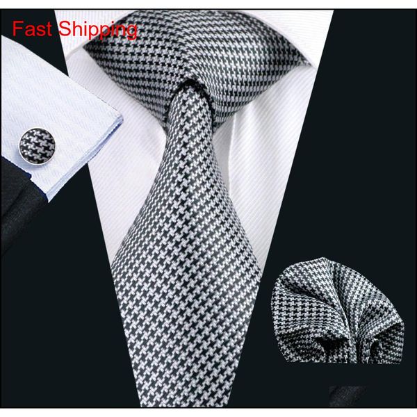 

black hound-tooth check mens tie silk hanky cufflinks set jacquard woven silk mens tie set business work formal meeting leisure n-0982 dzvw, Black;blue