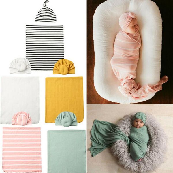 

newborn baby boys swaddle blanket sleeping muslin wrap hat set, Blue;red