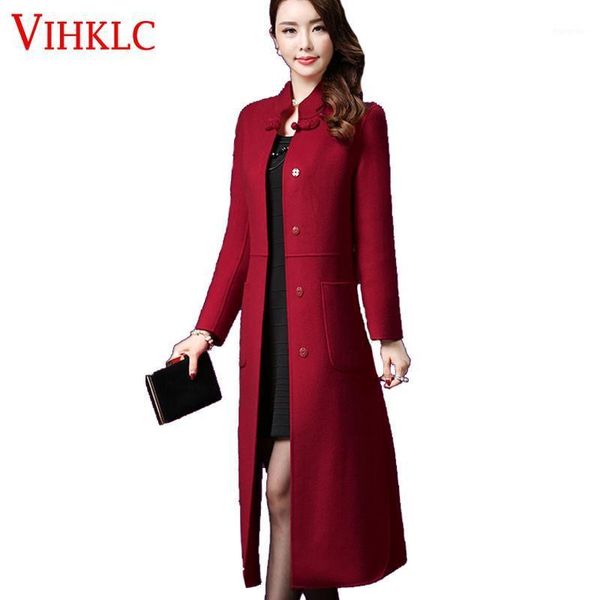 

2020 spring/autumn new pure color coats standing collar long sleeve fashion women's self-cultivation elegant wool coat t2691, Black