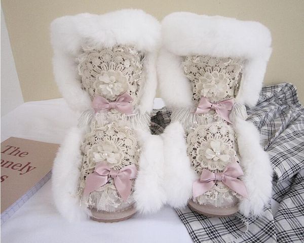 

2020 fairy beautiful immortal girl's leather wind loli control bow skin rabbit snow cotton boots u2vz, Black
