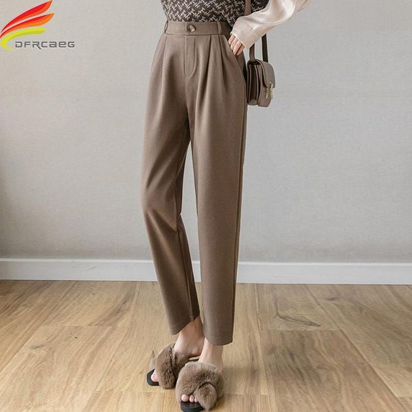 

new 2020 winter pants women ankle-length woolen pencil pants high elastic waist pockets korean streetwear mujer pantalones, Black;white