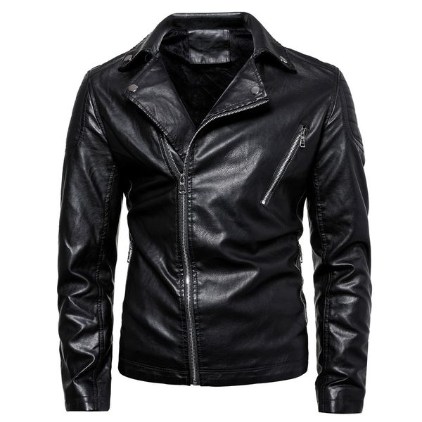 

new spring autumn 2021 and male plutonium fashion polo collar big oblique size leather jacket 1 csjv, Black