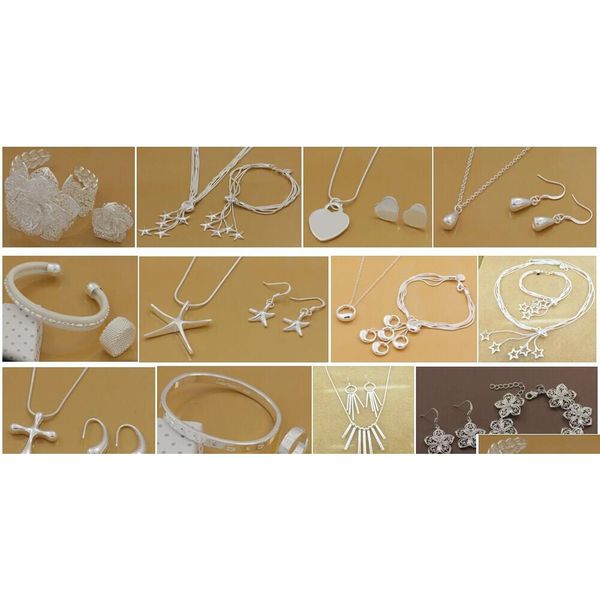 

shipping with tracking number most sell women's delicate gift jewelry 925 silver plated mix jewelry set 12 set 7x7ce, Black