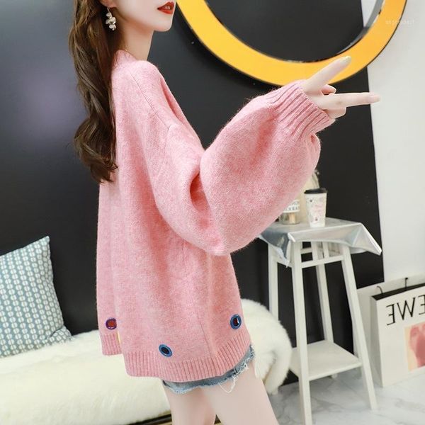 

korean fashion sweater women loose o neck knitted lantern sleeved knitted sweaters ladies plus size1, White;black