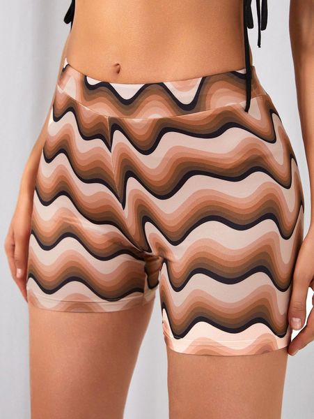 

wave print biker shorts g8hm#, Black