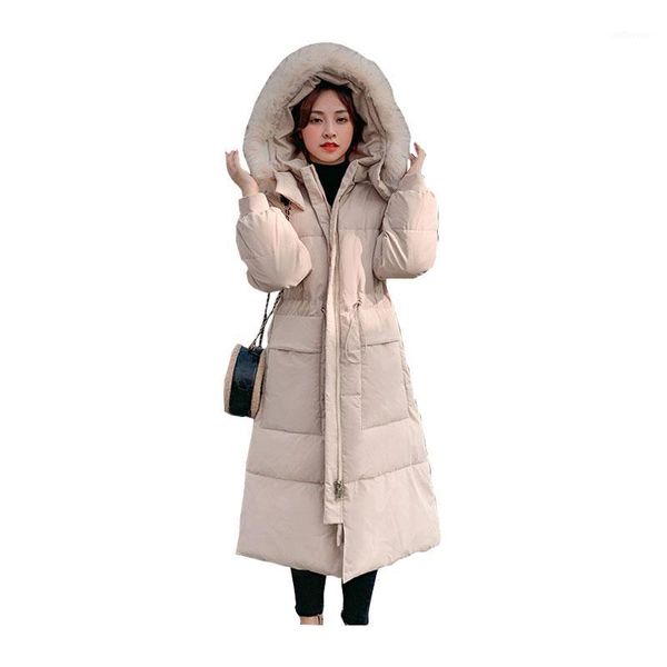 

chic women long winter jacket hooded fur collar detachable windproof bio down coat oversize cotton padded parkas1, Black