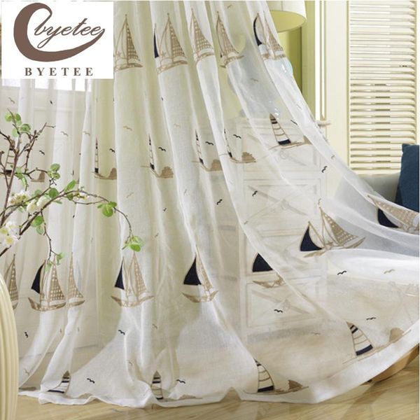 

curtain & drapes [byetee] blue window screen embroidery sheer voile curtains for living room children baby boy bedroom tulle
