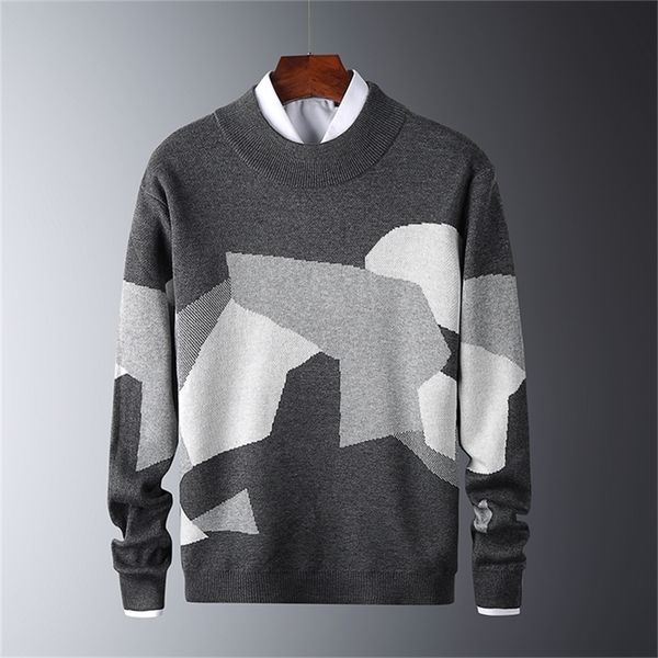 

casual sweater fit knitted patchwork color mens slim sweaters cotton long sleeve round collar male warm pullovers 201214, White;black