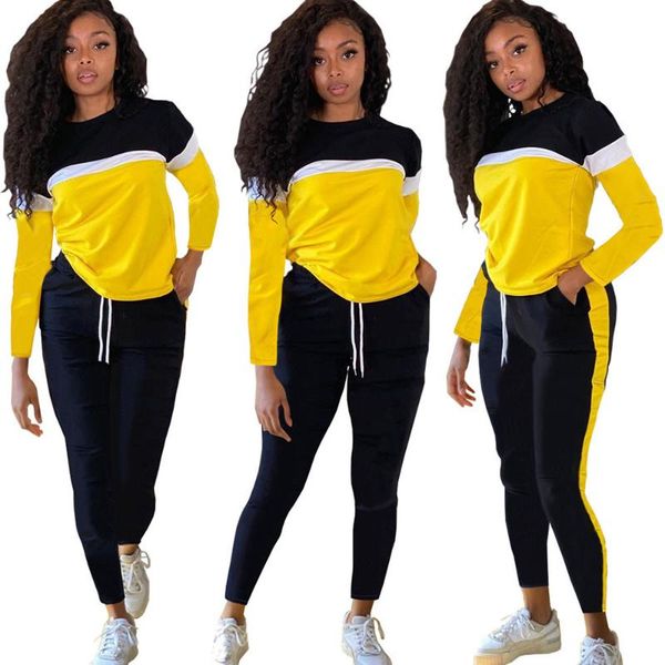 

fall color block casual tracksuit female long sleeve two piece set women sportwear fitness joggers 2 piece matching sets outfits, Gray