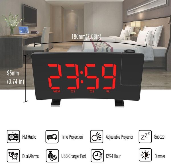 

1et цифровой проектор радио аварийный будильник fm радио часы sn таймер светодиодный дисплей широкая кривая sqclti sports2010