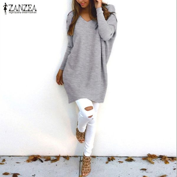 

zanzea women knitted sweater casual loos pullovers female v neck long sleeve thin knitwear plus size blusas y200720, White;black