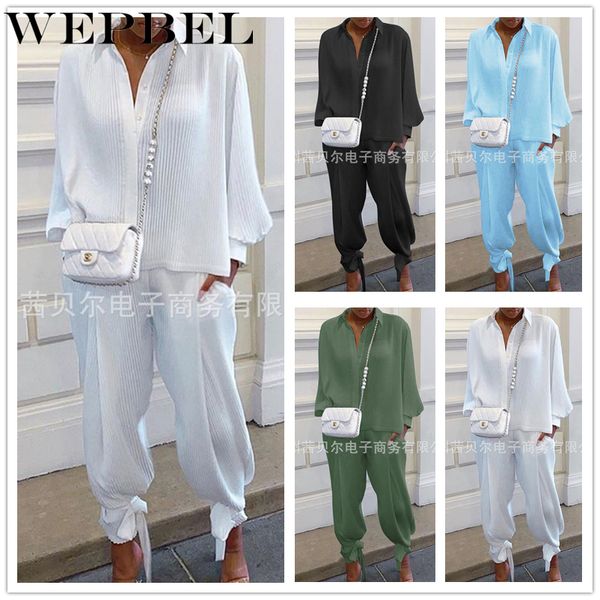 

women elegant shirt two piece set casual long sleeve turn down collar single breasted shirt + long pants female outfits q1210, Black;white