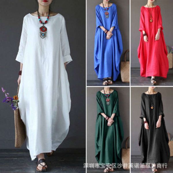 

loose round neck mid sleeve irregular with long swing skirt, Black;gray
