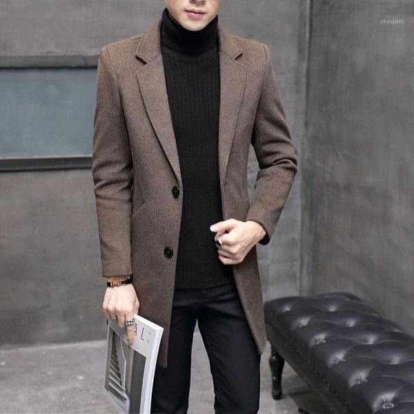 

winter men's woolen blends overcoat men cashmere long overknee windbreaker male loose cotton-padded clothes wool trench coats1, Black