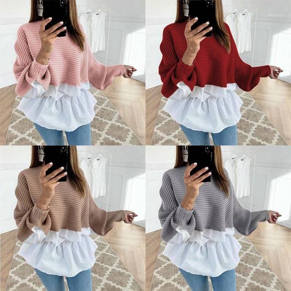 

long puff sleeve ruffle womens ladies pullover jumper blouse casual shirt1, White;black