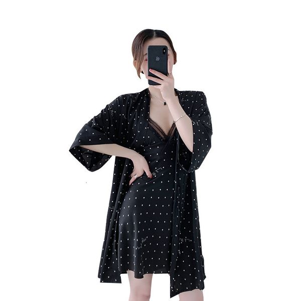 

sleepwear summer classic silk women solid pattern lady two-piece nightdress birthday gift for female trendy home clothing, Black;white