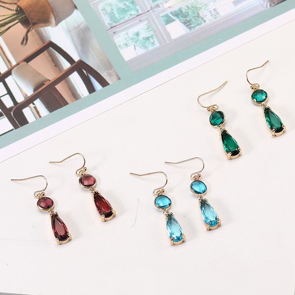 

water 2019 k9 crystal new women's fashion drop dangle rhinestone copper sweet metal ear earrings for girl gift wholesale, Silver