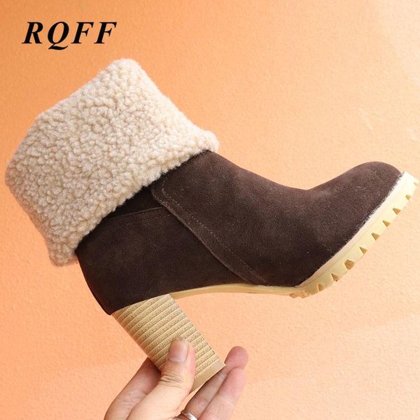

boots 2021 autumn winter ankle for women fashion super high heels shoes woman round toe plus big size 44 45 46 platform, Black