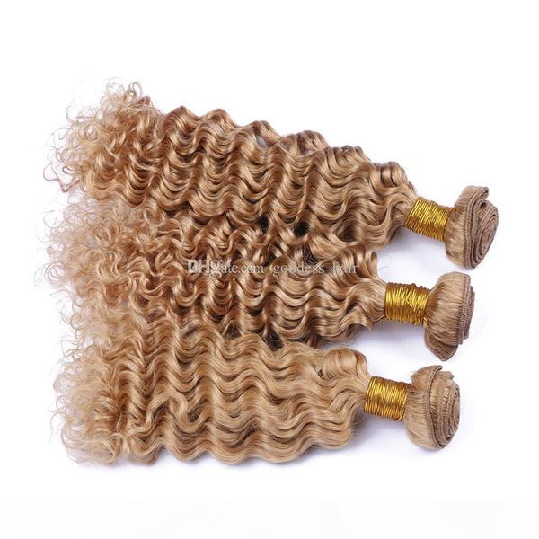 

new arrival deep wave human hair bundles honey blonde #27 deep wave hair weaves 3pcs unprocessed double weft deep curly wave hair extensions, Black