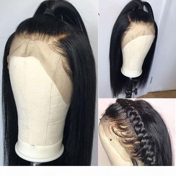 

360 frontal full lace human hair wigs pre plucked with baby hairs virgin peruvian straight 360 lace frontal wig bleached knots, Black;brown