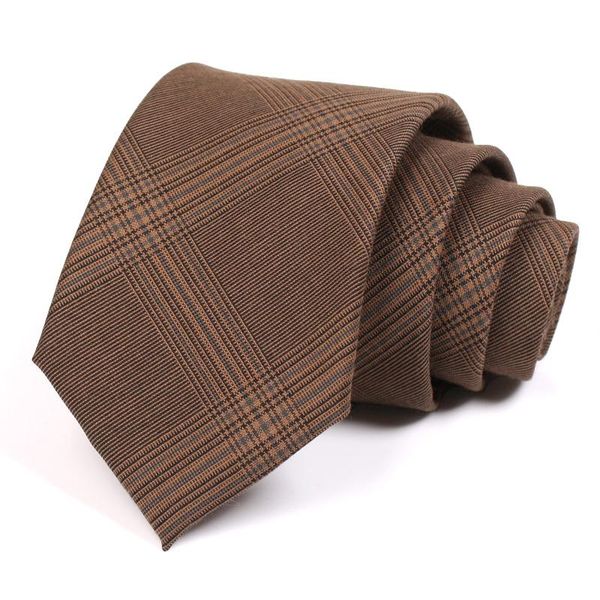 

brand designer 7.5cm wide tie for men brown plaid male business suit necktie gentleman work party with gift box, Black;gray