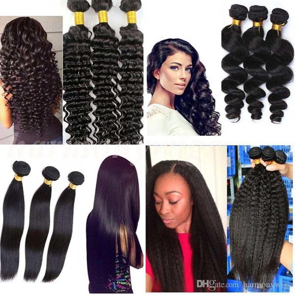 

brazilian hair bundles virgin human hair weaves wefts 8~34inch unprocessed peruvian indian malaysian mongolian hair extensions wholesale, Black